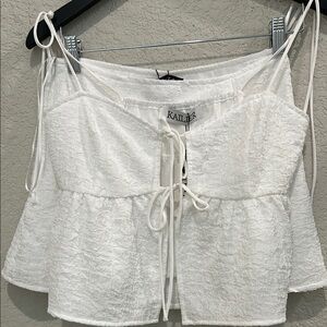 White Crop Camisole with Tie Front and Peplum and mini skirt set